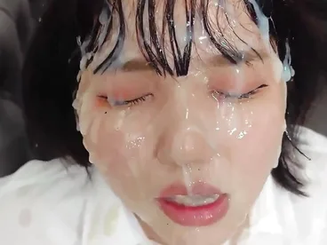 Angel the Asian beauty gets a facial with cum shower