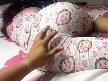 Beautiful 18-year-old stepdaughter in pajamas, innocent and tempting.