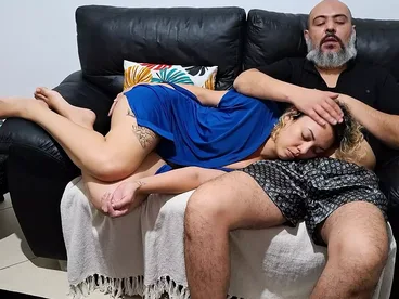 Stepfatherâ€™s hands are all over his sleepy stepdaughter and he even puts his tongue in her mouth.