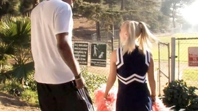 Alyssa Branch, a petite cheerleader, enjoys BBC in interracial encounter