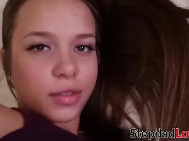 Stepdad gets sucked off by daughter and then she rides him