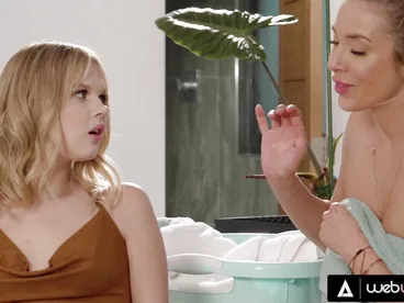 Bored and waiting for laundry, petite Coco Lovelock roughly fucks her bestie.