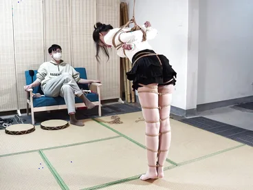 Young Asian girlfriend’s BDSM training with pantyhose bondage