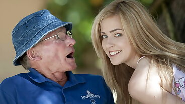 Beautiful Teen Sucks Grandpa Outdoors and She Swallows