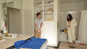 Step-nephew catches stepmum Shay in the shower and gets a steamy surprise.