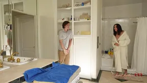 Step-mom with big cans, Shay Sights, catches her step-son spying on her in the shower.